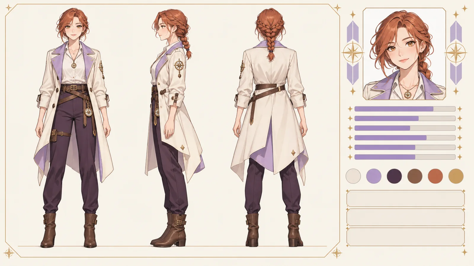 Make a Complete OC Character Sheet in One Click — front, side and back character views